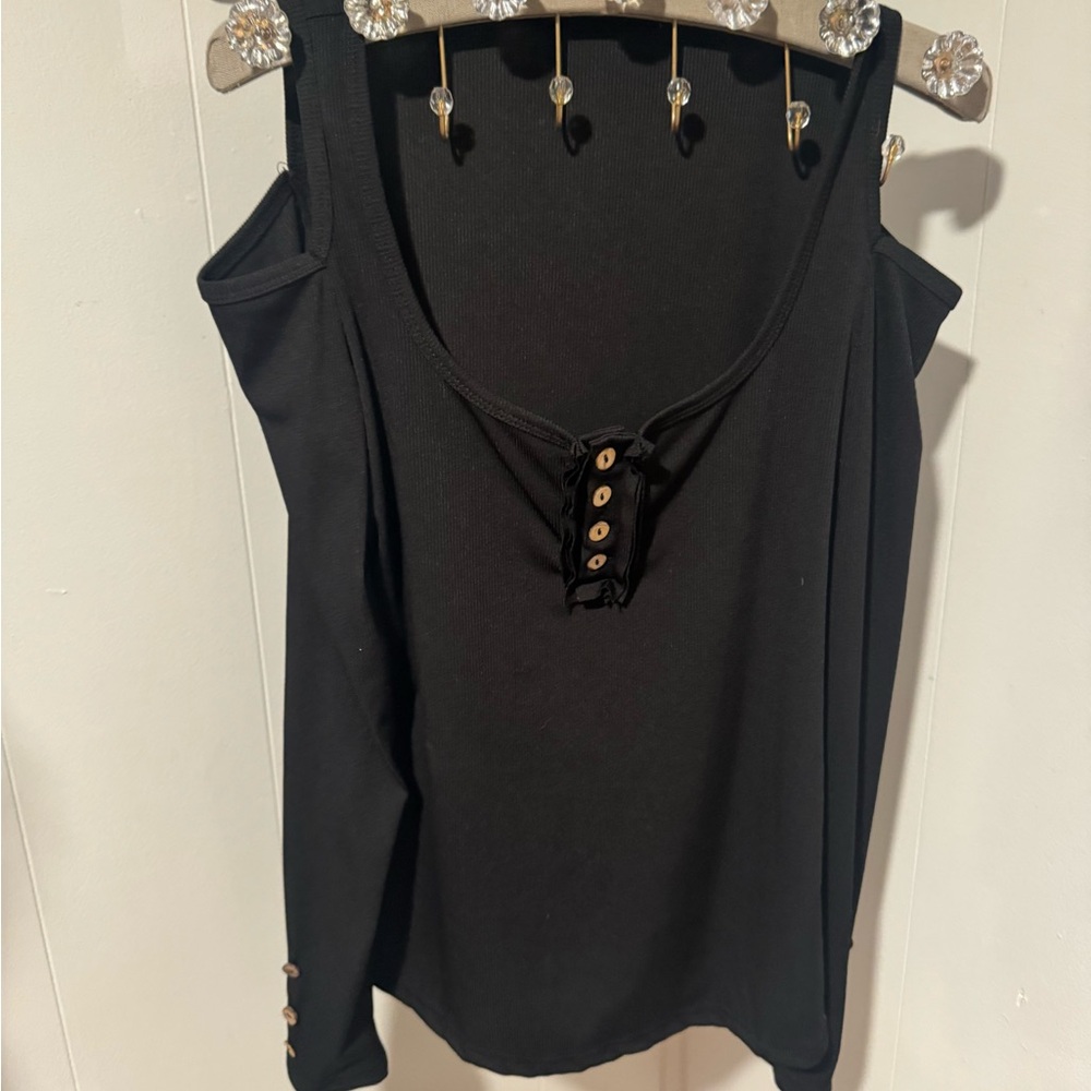 Black Sleeveless Top with Button Detail